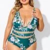 Floral Print Plunge V-neck One Piece Swimsuit -Luna Marina Store b deop033006 1