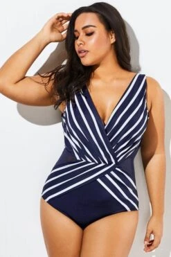 Blue And White Stripe Mesh One Piece Swimsuit 11 Blue And White Stripe Mesh One Piece Swimsuit -Luna Marina Store b deop034004 44
