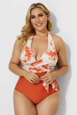 V-neck Tie Dye Wrap Halter One Piece Swimsuit 8 V-neck Tie Dye Wrap Halter One Piece Swimsuit -Luna Marina Store b deop035002 2