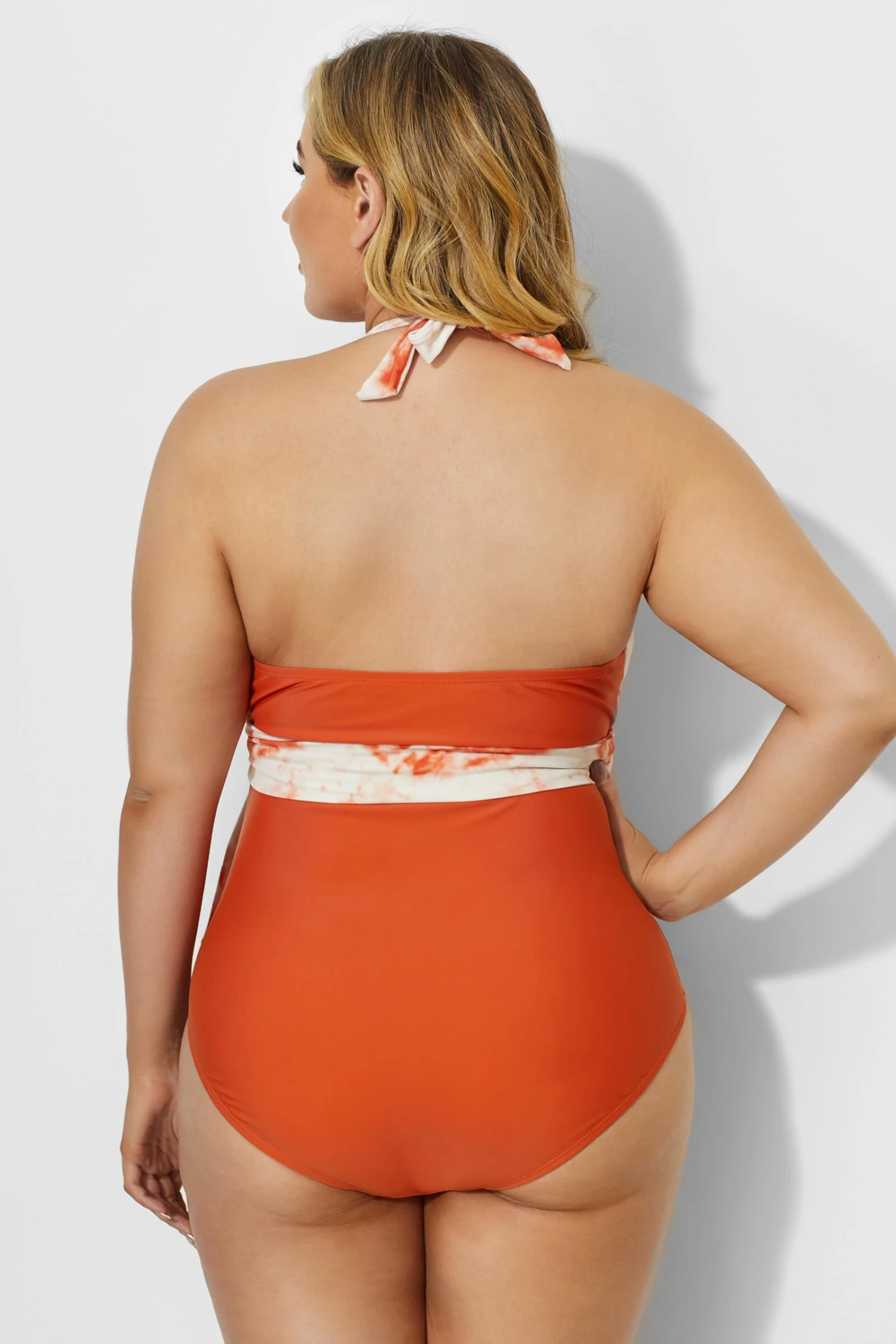 V-neck Tie Dye Wrap Halter One Piece Swimsuit 4 V-neck Tie Dye Wrap Halter One Piece Swimsuit - Image 2