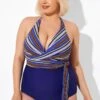Purple Faux Wrap Halter One Piece Swimsuit -Luna Marina Store b deop035005 5