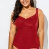 Wine Red Tummy Control Halter One Piece Swimsuit -Luna Marina Store b deop042002 44