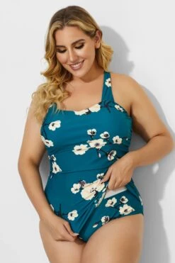 Green H-Back Sarong Front One Piece Swimsuit 8 Green H-Back Sarong Front One Piece Swimsuit -Luna Marina Store b deop065009 2