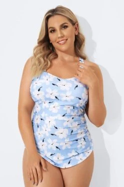 Floral Printed Sexy Sarong Front One Piece Swimsuit -Luna Marina Store b deop065012 3
