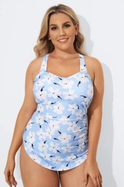 Floral Printed Sexy Sarong Front One Piece Swimsuit -Luna Marina Store b deop065012 4