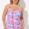Colorful Printed Sarong Front One Piece Swimsuit