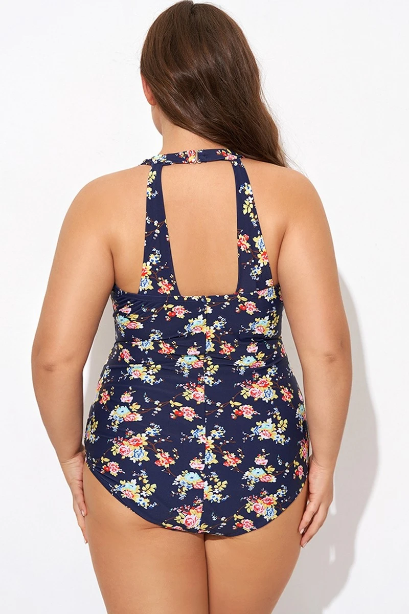 Vintage Flower Print Women One Piece Swimsuit 4 Vintage Flower Print Women One Piece Swimsuit - Image 2