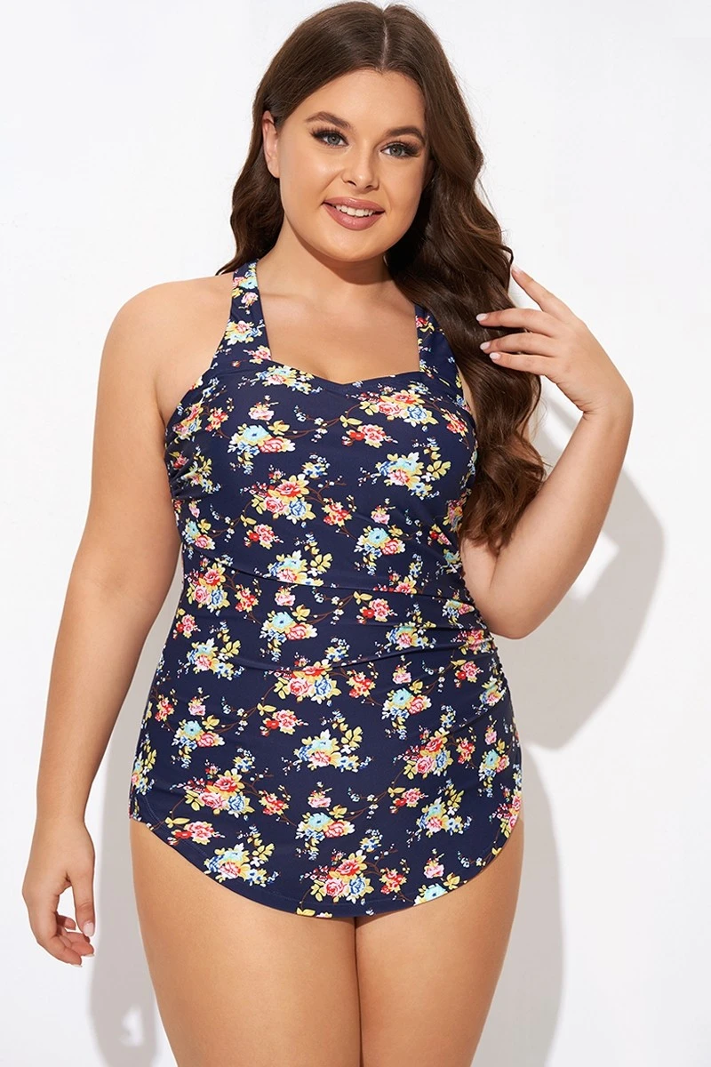 Vintage Flower Print Women One Piece Swimsuit 3 Vintage Flower Print Women One Piece Swimsuit