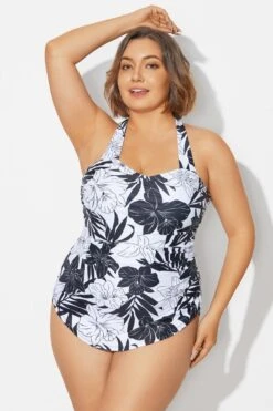 Black&White Floral Sarong One Piece Swimsuit 12 Black&White Floral Sarong One Piece Swimsuit -Luna Marina Store b deop065018 4