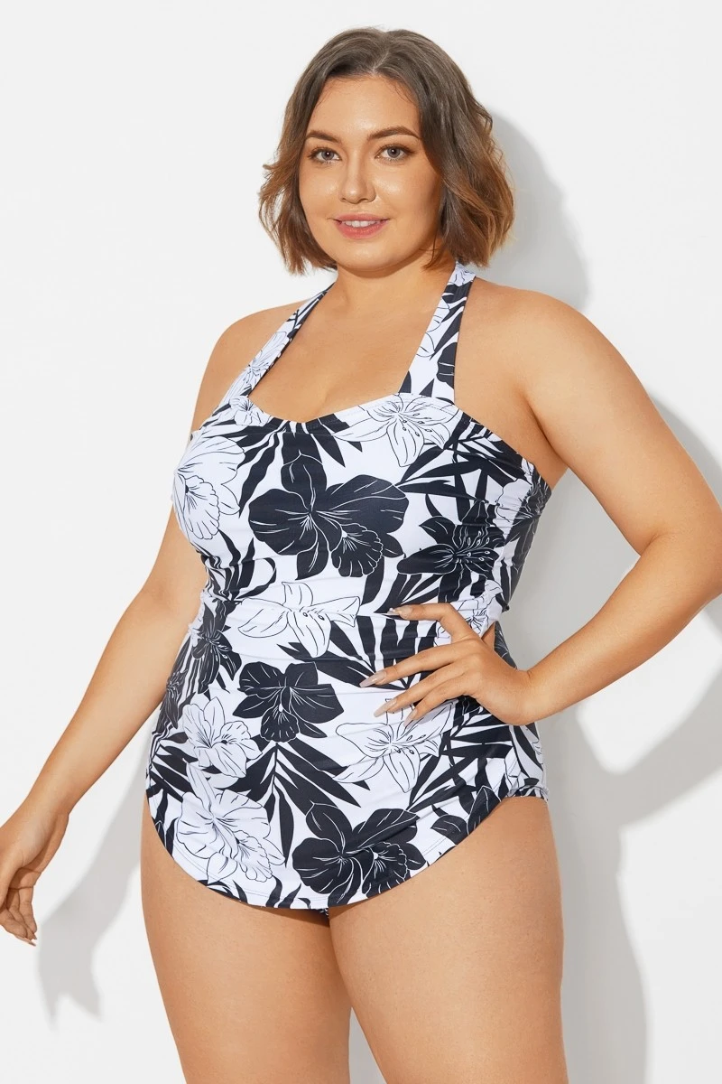 Black&White Floral Sarong One Piece Swimsuit 6 Black&White Floral Sarong One Piece Swimsuit - Image 4