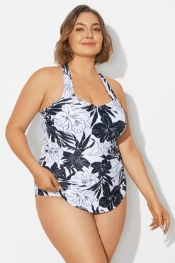 Black&White Floral Sarong One Piece Swimsuit 13 Black&White Floral Sarong One Piece Swimsuit -Luna Marina Store b deop065018 6