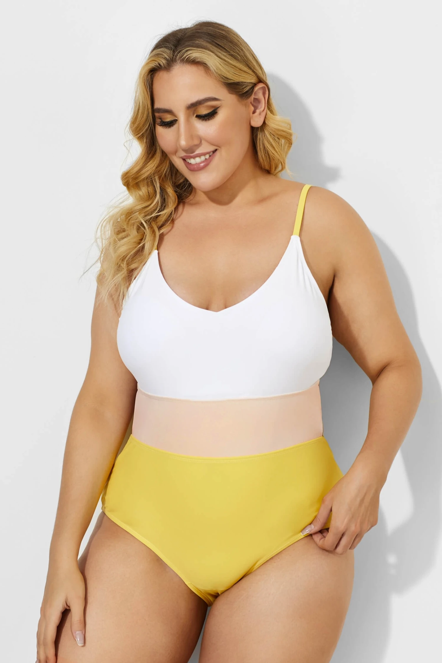 V-neck Color Block Stripe One Piece Swimsuit 3 V-neck Color Block Stripe One Piece Swimsuit