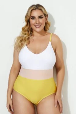 V-neck Color Block Stripe One Piece Swimsuit 8 V-neck Color Block Stripe One Piece Swimsuit -Luna Marina Store b deop086001 3