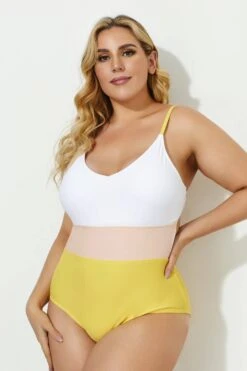 V-neck Color Block Stripe One Piece Swimsuit 9 V-neck Color Block Stripe One Piece Swimsuit -Luna Marina Store b deop086001 4