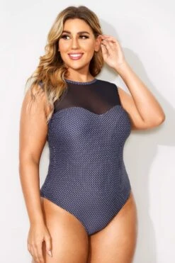 Black Mesh Sweetheart Neckline One Piece Swimsuit 9 Black Mesh Sweetheart Neckline One Piece Swimsuit -Luna Marina Store b deop089007 4