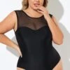 Black Mesh Wide Shoulder One Piece Swimsuit 1 Black Mesh Wide Shoulder One Piece Swimsuit -Luna Marina Store b deop089008 1
