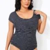 Stripes Round Neck Women One Piece Swimsuit -Luna Marina Store b deop090007 1