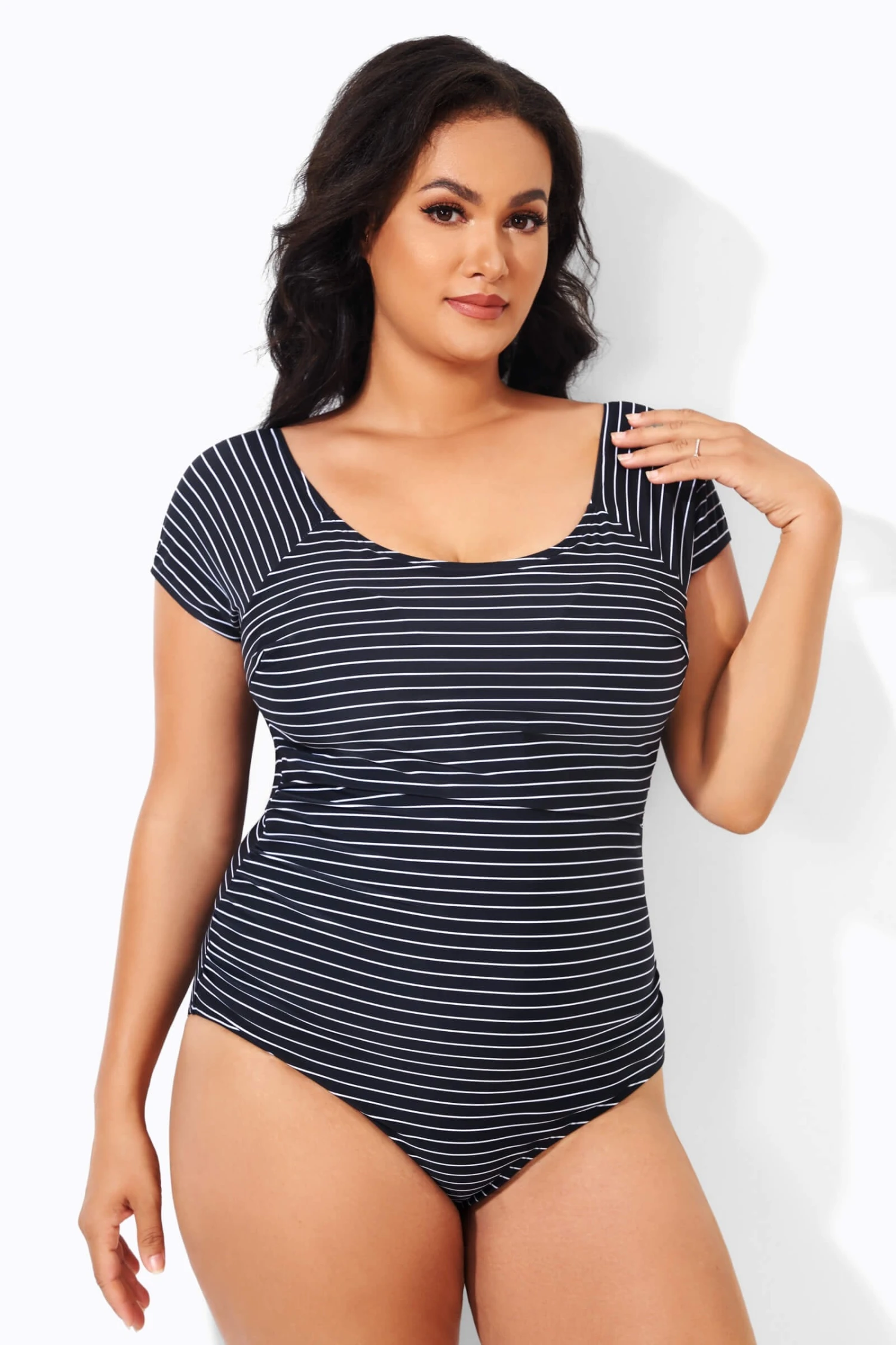 Stripes Round Neck Women One Piece Swimsuit 3 Stripes Round Neck Women One Piece Swimsuit