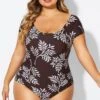 V-Neck Leaf Print Ruffles Sleeves One Piece Swimsuit 1 V-Neck Leaf Print Ruffles Sleeves One Piece Swimsuit -Luna Marina Store b deop090011 1