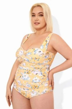 Yellow Floral Printed Retro One Piece Swimsuits 11 Yellow Floral Printed Retro One Piece Swimsuits -Luna Marina Store b deop097002 3