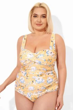 Yellow Floral Printed Retro One Piece Swimsuits 12 Yellow Floral Printed Retro One Piece Swimsuits -Luna Marina Store b deop097002 5