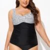 Black Stripe Wide Straps One Piece Swimsuit -Luna Marina Store b deop097004 1