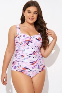 Pink Sweetheart Neckline Tie Dye One Piece Swimsuit