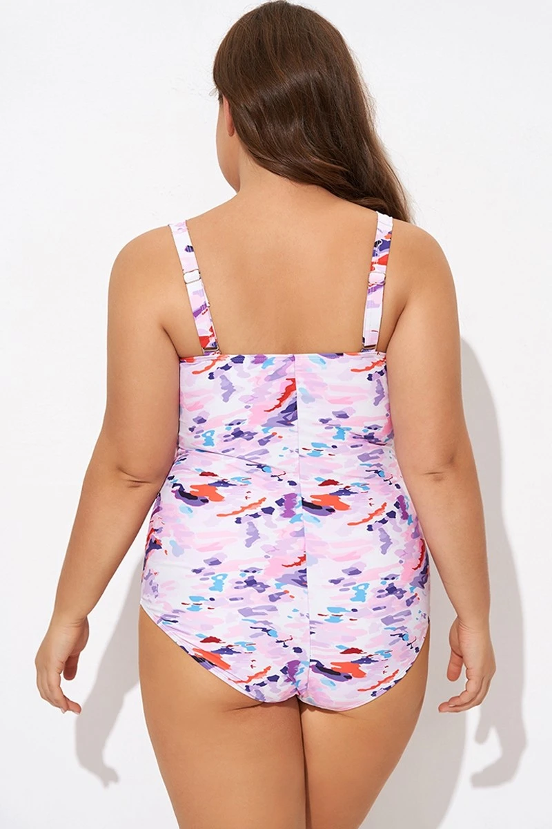 Pink Sweetheart Neckline Tie Dye One Piece Swimsuit 4 Pink Sweetheart Neckline Tie Dye One Piece Swimsuit - Image 2
