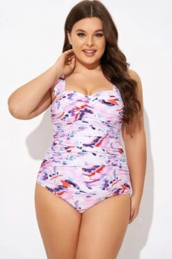 Pink Sweetheart Neckline Tie Dye One Piece Swimsuit 12 Pink Sweetheart Neckline Tie Dye One Piece Swimsuit -Luna Marina Store b deop097005 5