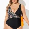 Black Printed Tie Wrap One Piece Swimsuit 2 Black Printed Tie Wrap One Piece Swimsuit -Luna Marina Store b deop098005 1 2