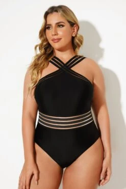 Black Crossover Lady Vintage One Piece Swimsuit 8 Black Crossover Lady Vintage One Piece Swimsuit -Luna Marina Store b deop115001 3