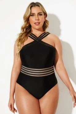 Black Crossover Lady Vintage One Piece Swimsuit 9 Black Crossover Lady Vintage One Piece Swimsuit -Luna Marina Store b deop115001 4