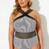 Stripe Crossover Vintage One Piece Swimsuit 2 Stripe Crossover Vintage One Piece Swimsuit -Luna Marina Store b deop115002 33