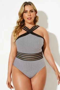 Stripe Crossover Vintage One Piece Swimsuit -Luna Marina Store b deop115002 44