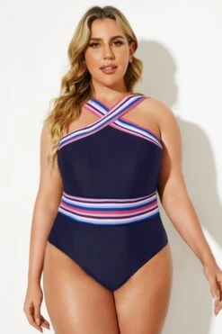 Blue Crossover Women One Piece Swimsuit -Luna Marina Store b deop115005 33