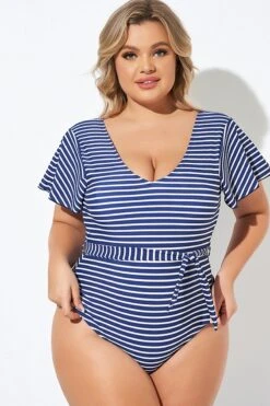 Blue And White Stripe Women One Piece Swimsuit 12 Blue And White Stripe Women One Piece Swimsuit -Luna Marina Store b deop124005 6