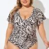 Print V-neck Low Back One Piece Swimsuit -Luna Marina Store b deop124006 1 1