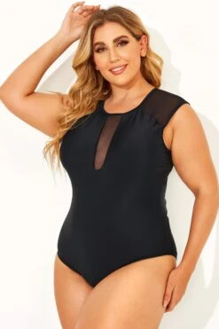 Black Sexy Mesh Shoulder One Piece Swimsuit 10 Black Sexy Mesh Shoulder One Piece Swimsuit -Luna Marina Store b deop143001 3