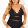 Black Mesh V-neck Women One Piece Swimsuit 1 Black Mesh V-neck Women One Piece Swimsuit -Luna Marina Store b deop145001 1