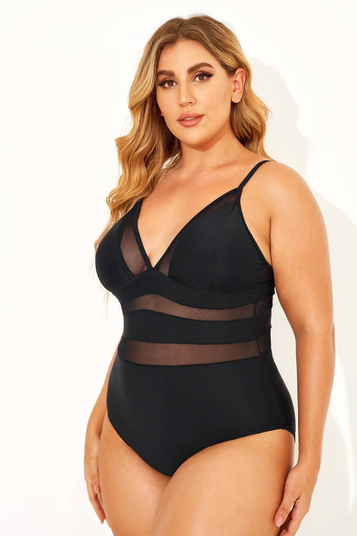 Black Mesh V-neck Women One Piece Swimsuit 5 Black Mesh V-neck Women One Piece Swimsuit - Image 3