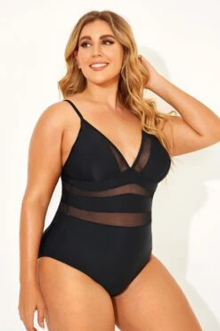 Black Mesh V-neck Women One Piece Swimsuit 11 Black Mesh V-neck Women One Piece Swimsuit -Luna Marina Store b deop145001 3