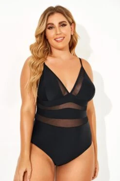 Black Mesh V-neck Women One Piece Swimsuit 13 Black Mesh V-neck Women One Piece Swimsuit -Luna Marina Store b deop145001 5