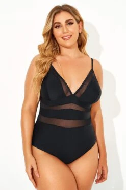 Black Mesh V-neck Women One Piece Swimsuit 12 Black Mesh V-neck Women One Piece Swimsuit -Luna Marina Store b deop145001 6