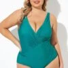 Green Shape Cross-over Shirred One Piece Swimsuit -Luna Marina Store b deop147003 1 1