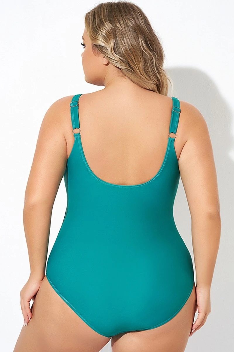 Green Shape Cross-over Shirred One Piece Swimsuit 4 Green Shape Cross-over Shirred One Piece Swimsuit - Image 2