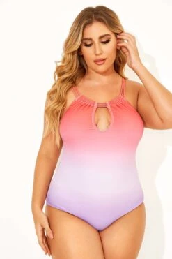 Ombre Color Keyhole Halter Top One Piece Swimsuits