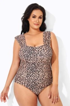 Dark Cheetah Pattern Vintage One Piece Swimsuit 9 Dark Cheetah Pattern Vintage One Piece Swimsuit -Luna Marina Store b deop163002 4