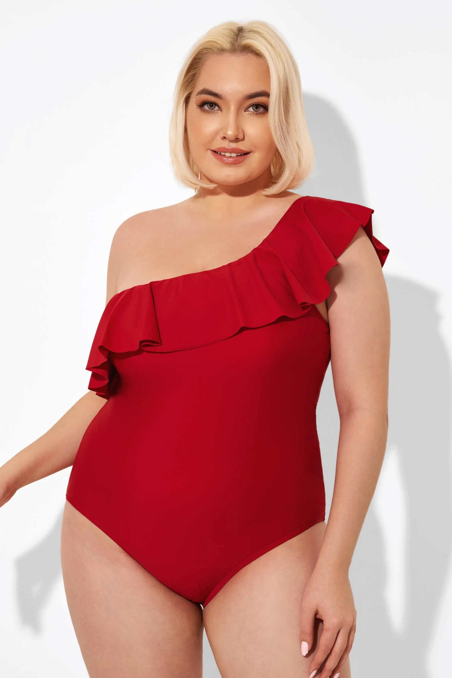 Red One Shoulder Ruffle One Piece Swimsuit 3 Red One Shoulder Ruffle One Piece Swimsuit