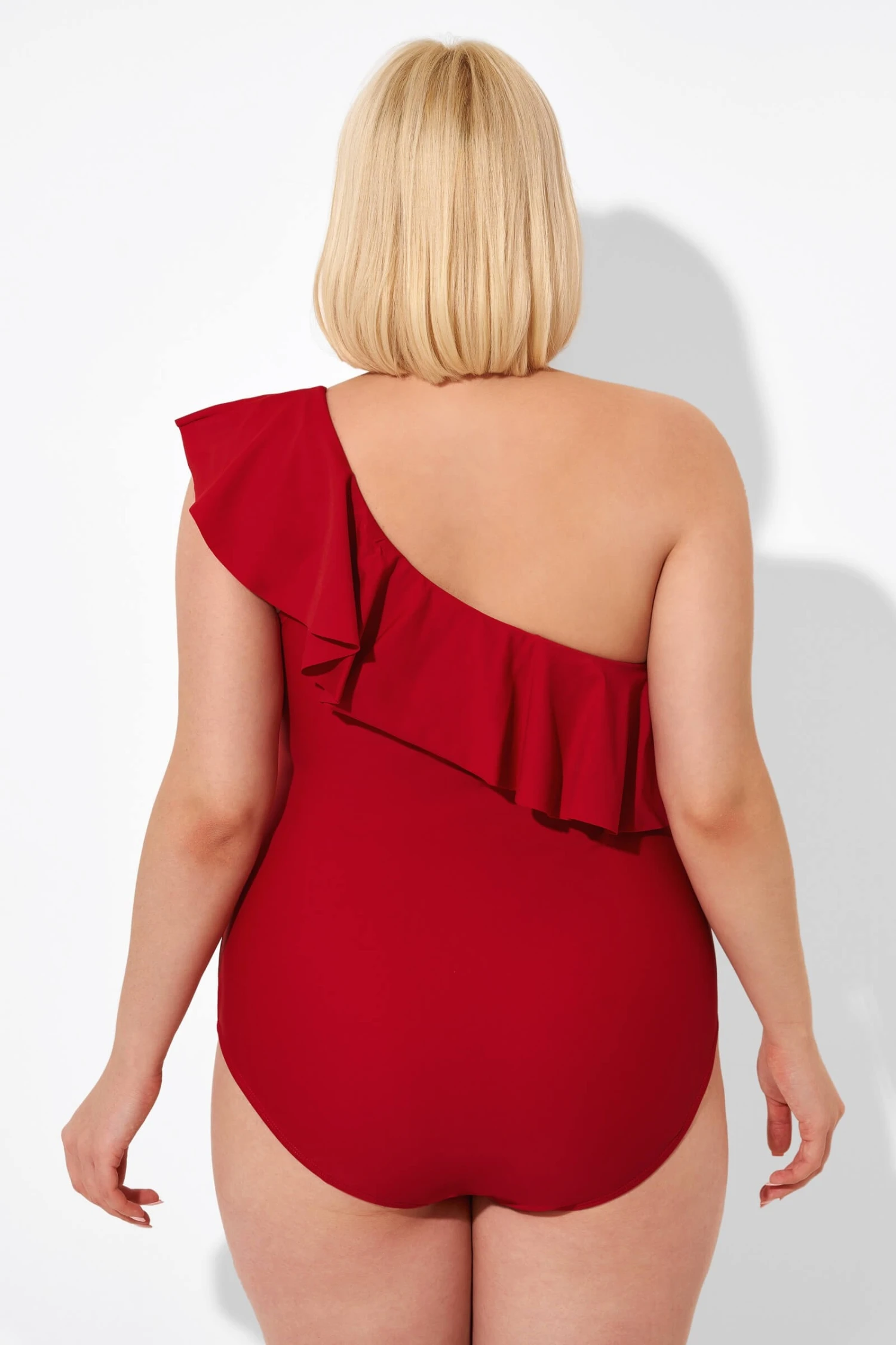 Red One Shoulder Ruffle One Piece Swimsuit 4 Red One Shoulder Ruffle One Piece Swimsuit - Image 2