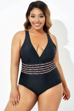 Black Trendy Leopard Printed One Piece Swimsuit -Luna Marina Store b deop180001 3
